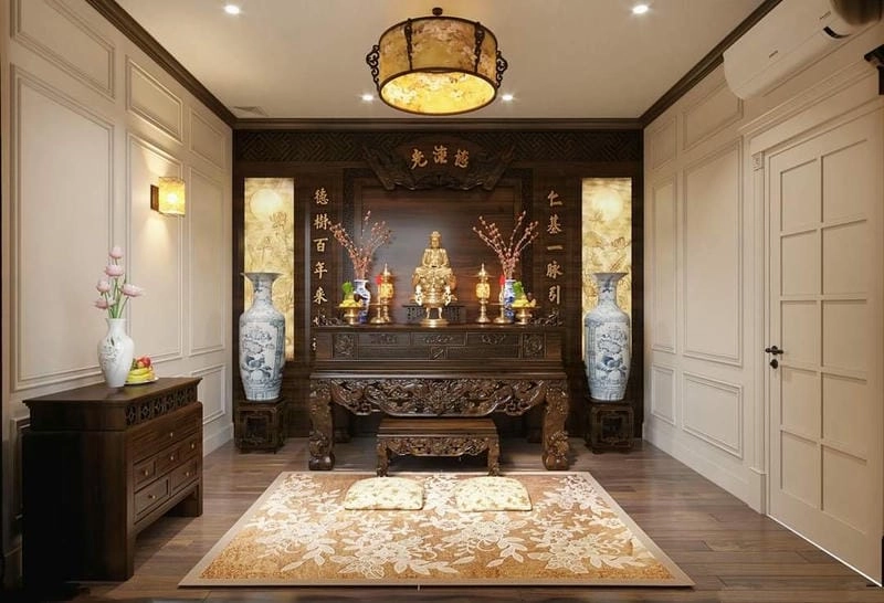 Thiêng liêng yên tĩnh với cách bố trí phòng thờ nhà 2 tầng