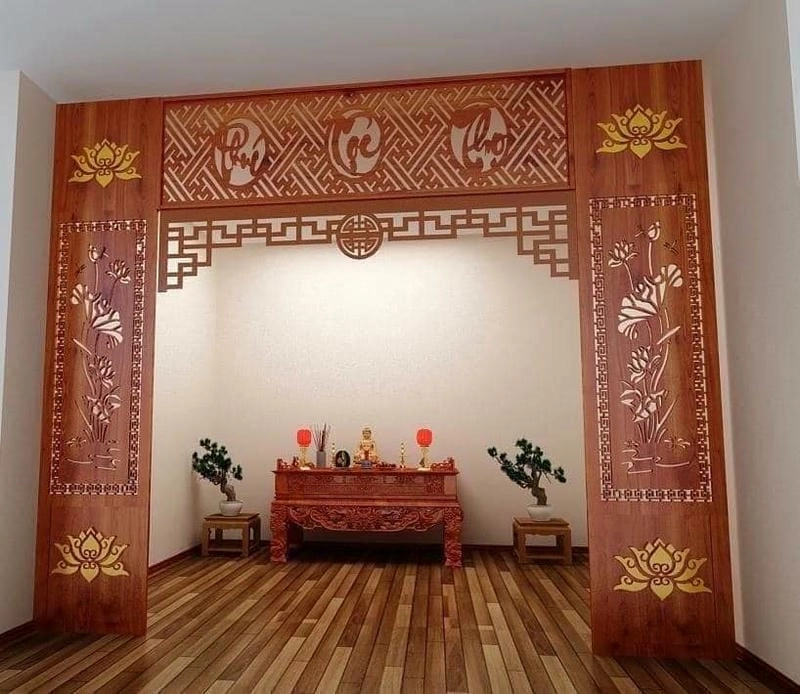 Thiết kế tinh tế với vách ngăn gỗ bàn thờ tiện nghi