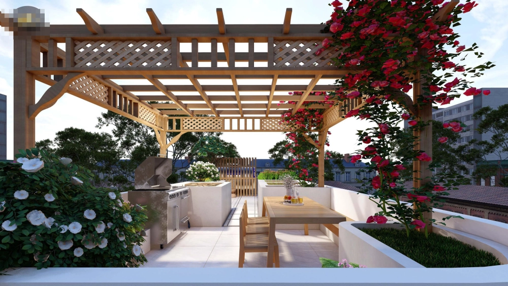 Tham khảo mẫu sân thượng có mái che tiện nghi mát mẻ