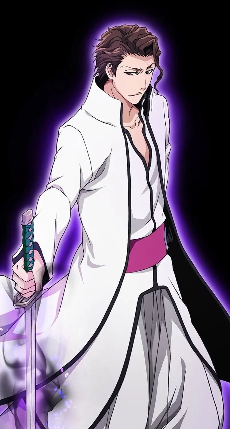 Aizen Sosuke background cực ngầu với ánh mắt đầy toan tính