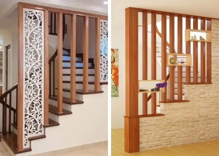 Gợi ý mẫu vách ngăn cầu thang gỗ sang trọng, tinh tế