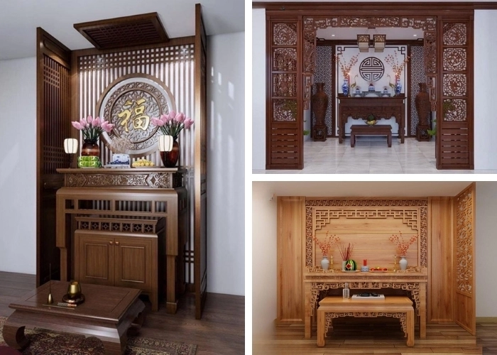 Mẫu vách ngăn phòng thờ gỗ tự nhiên sang trọng, trang nghiêm