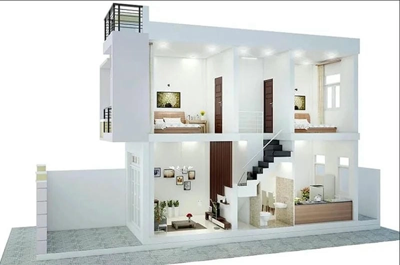 mẫu nhà 1 trệt 1 lầu 5x16 thiết kế hài hòa hiện đại trẻ trung