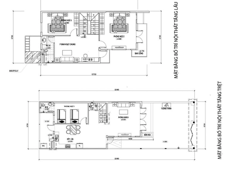 Tham khảo bản vẽ thi công nhà 2 tầng thực tế