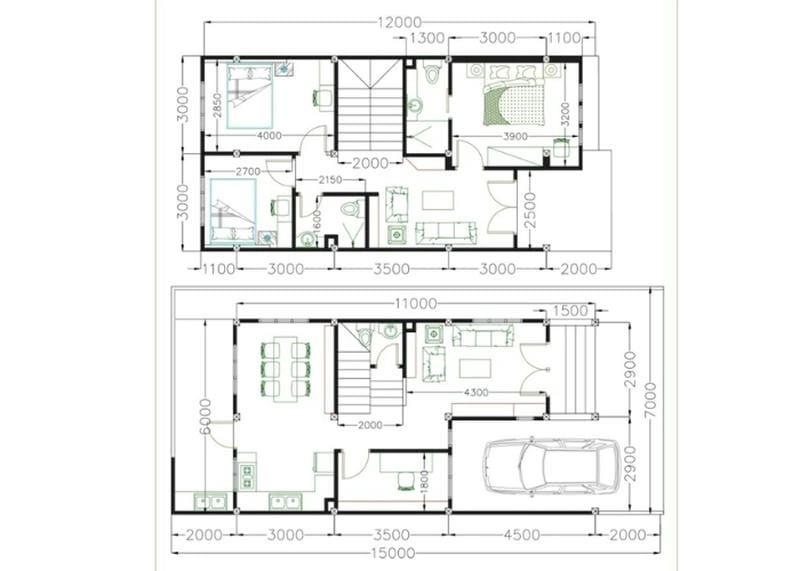 Chi tiết bản vẽ mặt bằng nhà 2 tầng khoa học