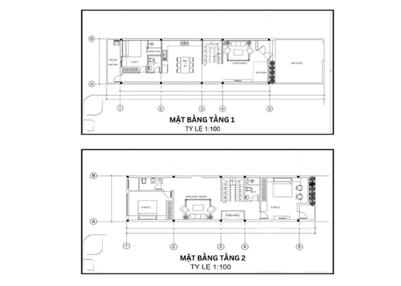 Chiêm ngưỡng bản vẽ mẫu nhà ống 2 tầng độc đáo và tiện nghi