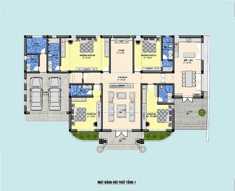 100m2 mẫu nhà 1 tầng 4 phòng ngủ 150m2 thiết kế tối ưu diện tích