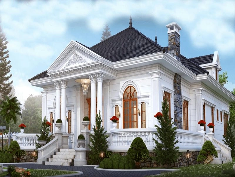 mẫu nhà biệt thự sân vườn đẹ hòa quyện cùng thiên nhiên xanh