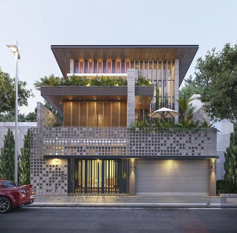mẫu nhà biệt thự đẹp 3 tầng hiện đại phối cảnh hút mắt sang trọng