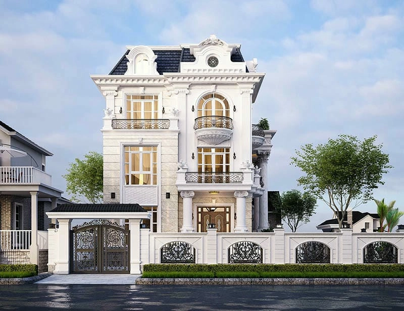gợi ý bố trí mẫu nhà biệt thự tân cổ điển 3 tầng siêu đẹp tiện nghi hợp lý