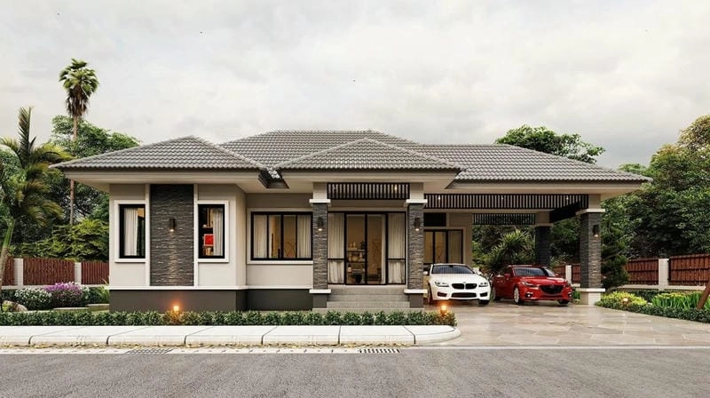 mẫu biệt thự nhà vườn 1 tầng đẹp kết hợp thiên nhiên sang trọng