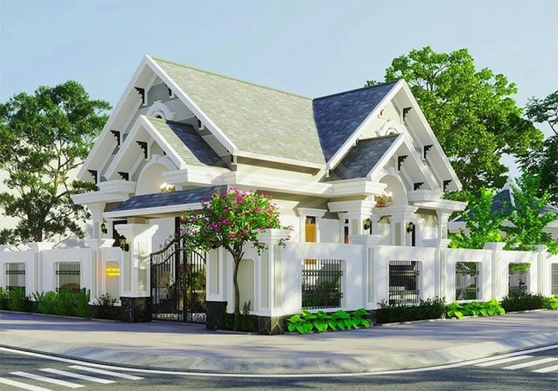 mẫu nhà biệt thự mái thái đẹp phong cách truyền thống hiện đại