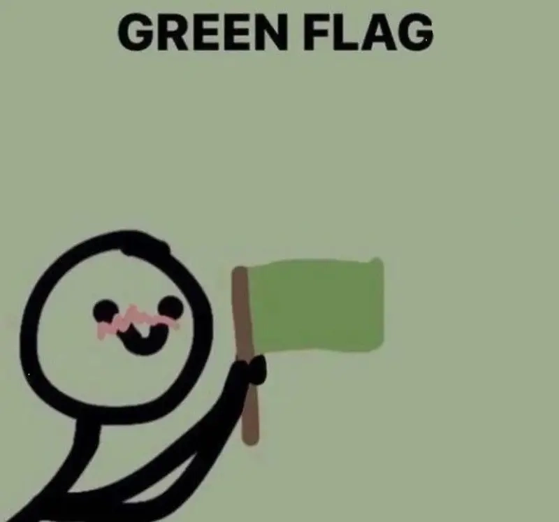Meme green flag biểu tượng cho sự đồng thuận hài hước và dễ thương