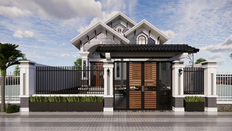 Khám phá mẫu cổng nhà mặt tiền 5m hài hòa tinh tế