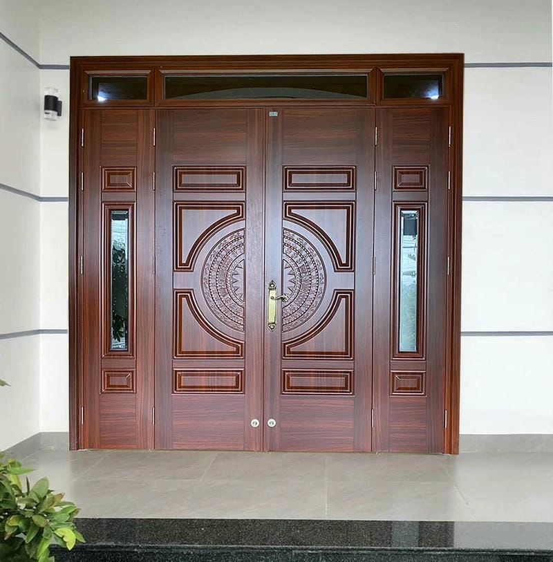 mẫu cửa gỗ nhà 4 cánh kiểu dáng tinh tế cho mặt tiền