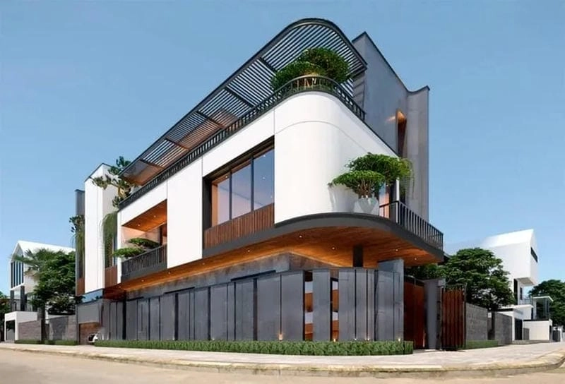 mẫu nhà 2 tầng lô góc đẹp tinh tế cuốn hút mọi ánh nhìn