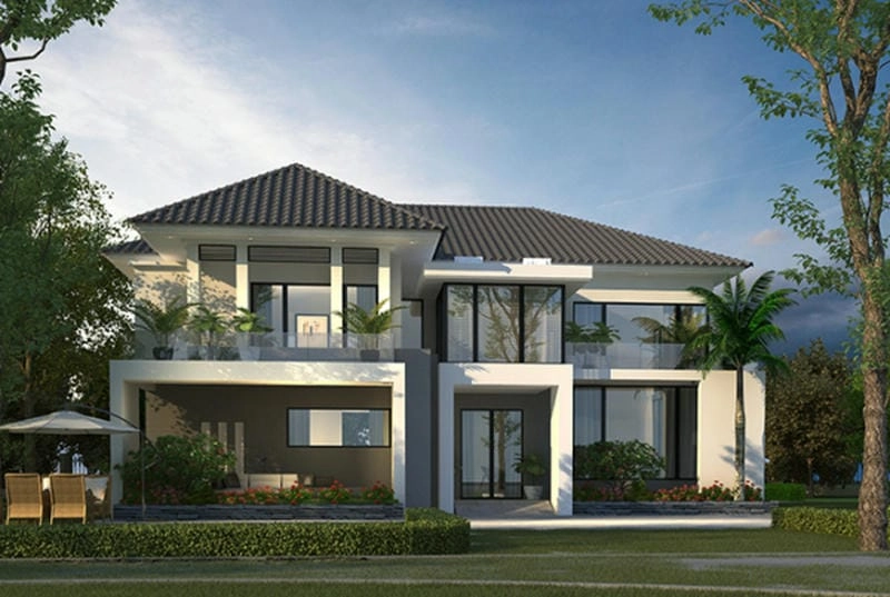 mẫu nhà biệt thự 2 tầng 200m2 rộng rãi sang trọng ấn tượng