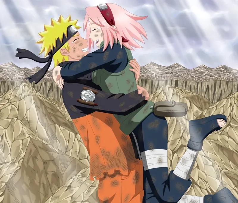 Cảnh Sakura ôm Naruto đầy cảm xúc sau trận chiến
