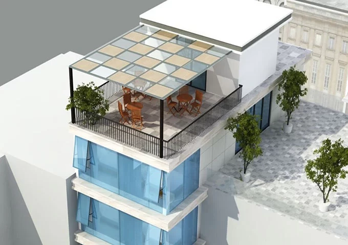 Cách chọn mái che sân thượng nhà ống đơn giản tiện nghi