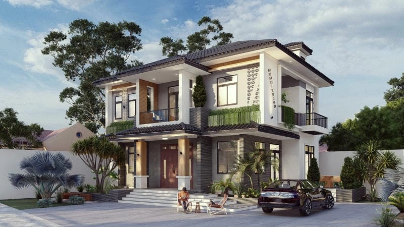 mẫu nhà biệt thự 2 tầng sân vườn hòa mình cùng thiên nhiên Việt