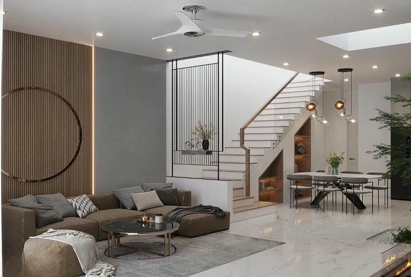 mẫu cầu thang nhà ống hiện đại tạo điểm nhấn nổi bật