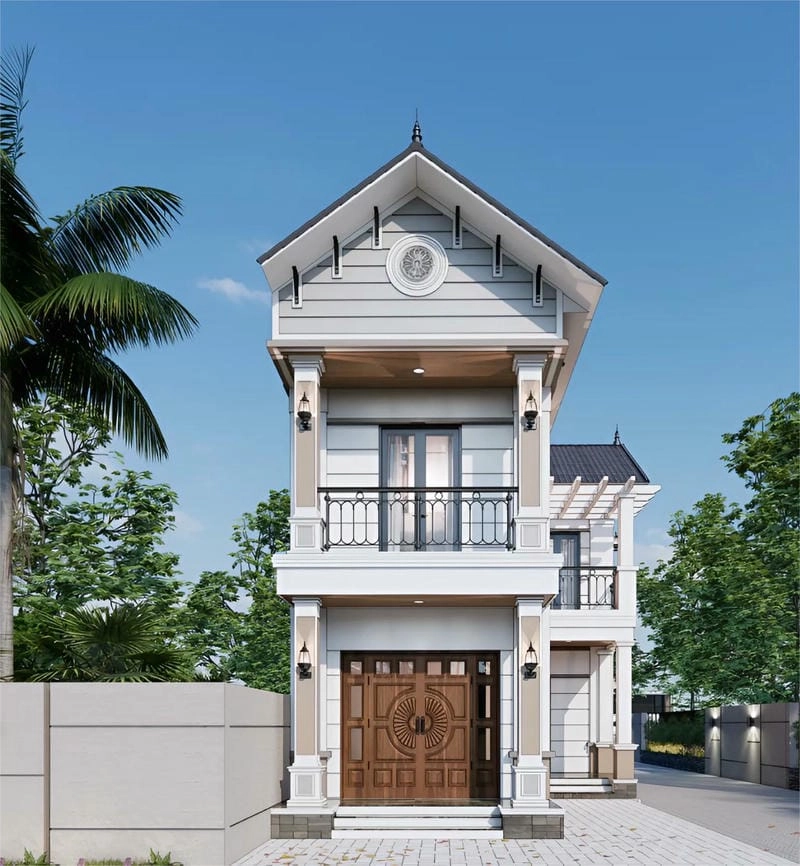 Tham khảo mẫu mặt tiền nhà 2 tầng mái thái thu hút nổi bật