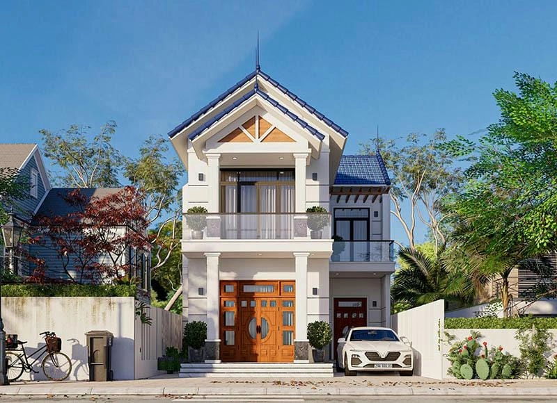 mẫu nhà 1 trệt 1 lầu 5x15 kiểu dáng gọn gàng dễ bố trí