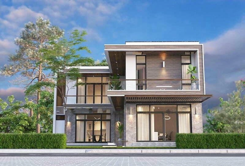 mẫu nhà 1 trệt 1 lầu 1 tum đẹp phong cách hiện đại phù hợp xu hướng