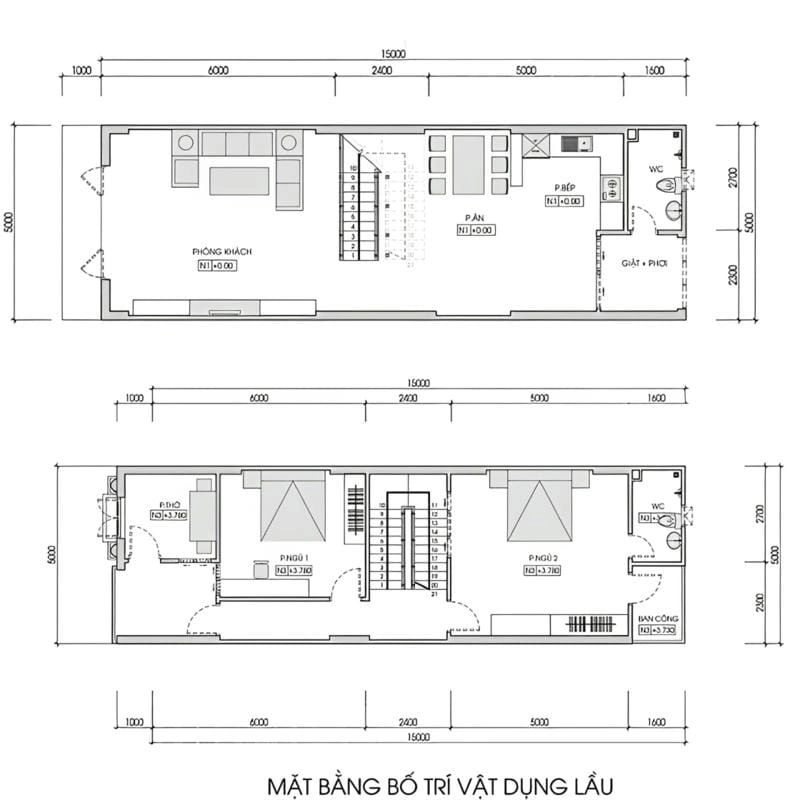 mẫu nhà 1 trệt 1 lầu có sân thượng mở rộng không gian sống thoải mái
