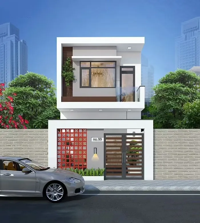 Ngắm mẫu nhà ống 2 tầng đẹp nhất mái bằng thu hút