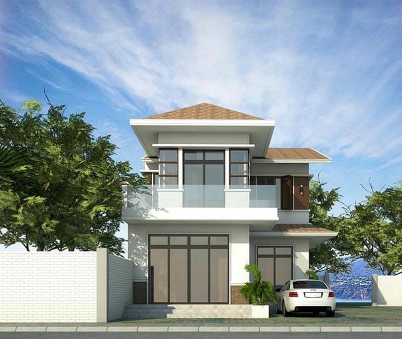 mẫu nhà ống 2 tầng mái ngói kết hợp giữa cổ điển và hiện đại