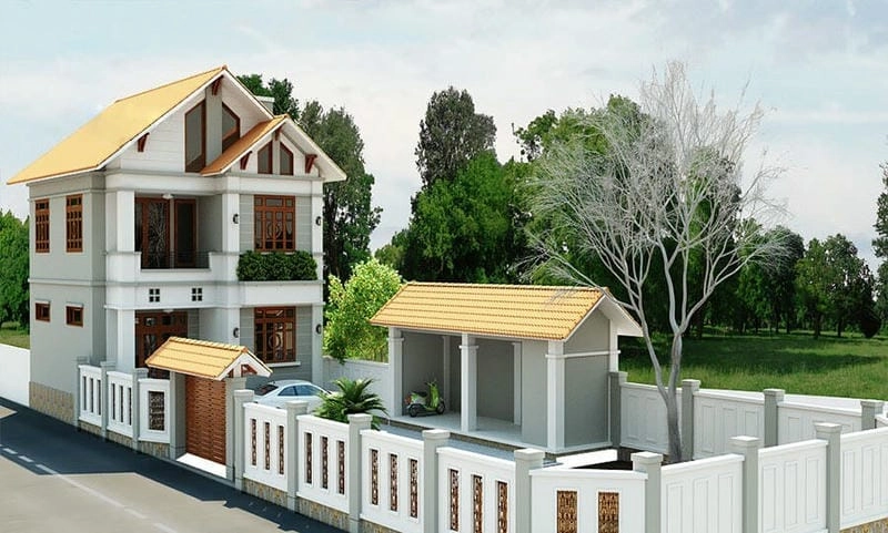 mẫu nhà ống 2 tầng mái ngói đẹp lý tưởng cho gia đình trẻ