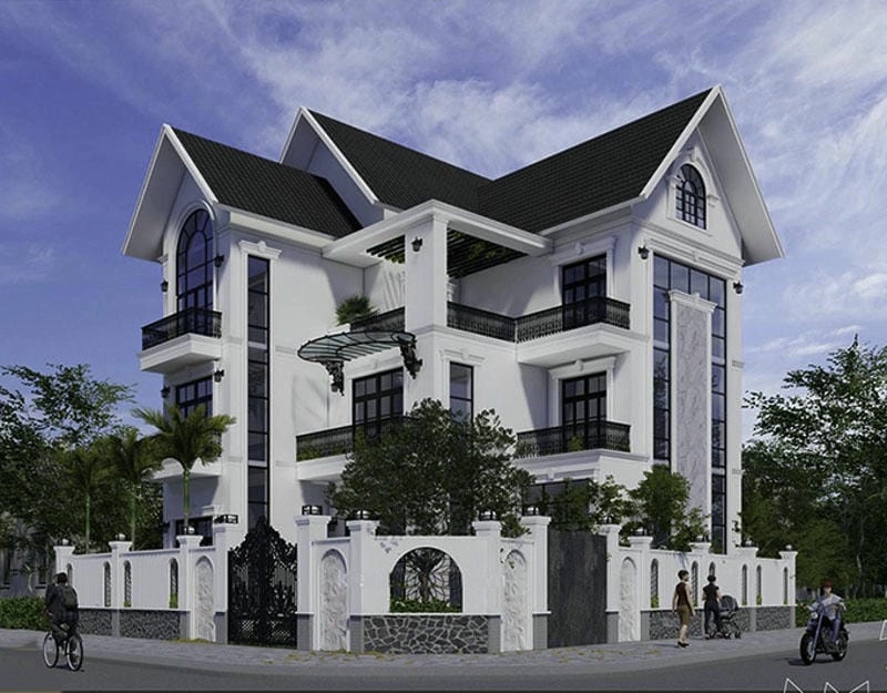 mẫu nhà biệt thự mái thái 3 tầng sang trọng thu hút ánh nhìn
