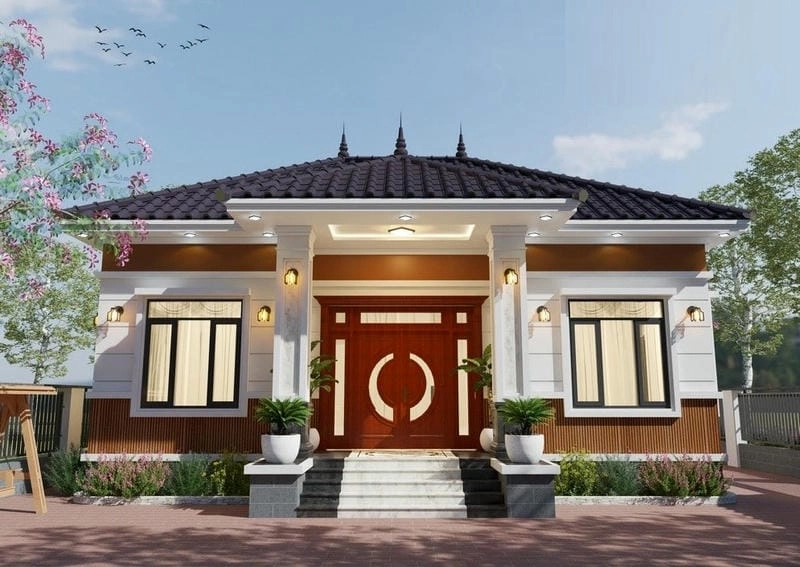 mẫu nhà cấp 4 ba gian nông thôn kết hợp hài hòa giữa cũ và mới