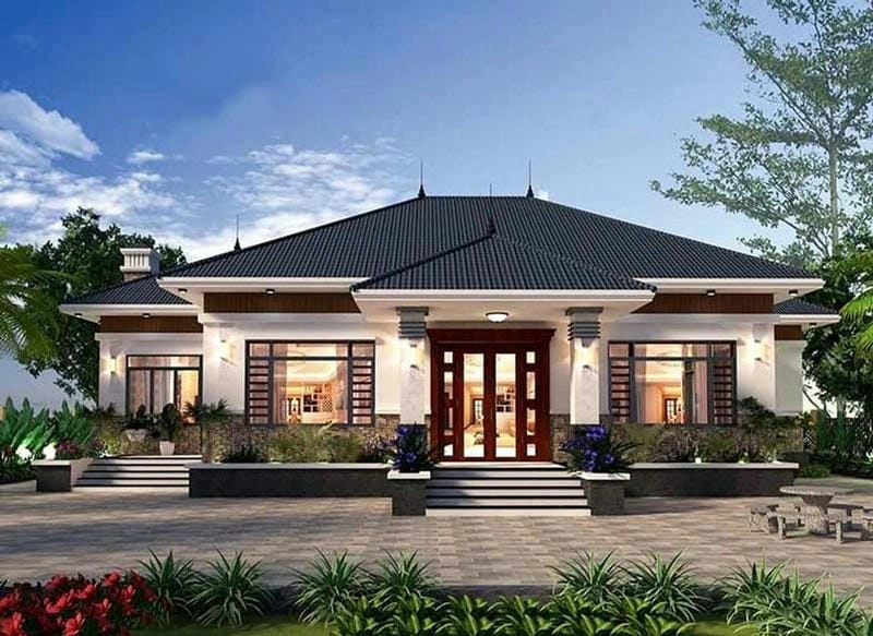 Ngắm mẫu nhà cấp 4 mái thái nông thôn có gara 3phòng ngủ đẹp sang trọng