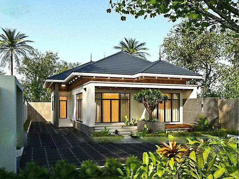 Tham khảo mẫu nhà cấp 4 mái thái nông thôn có gara 2 phòng ngủ đẹp hiện đại