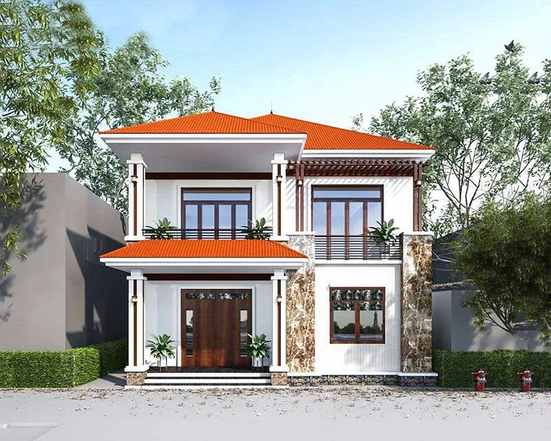 Xem ngay mẫu nhà chữ l 2 tầng 5 phòng ngủ tiện nghi