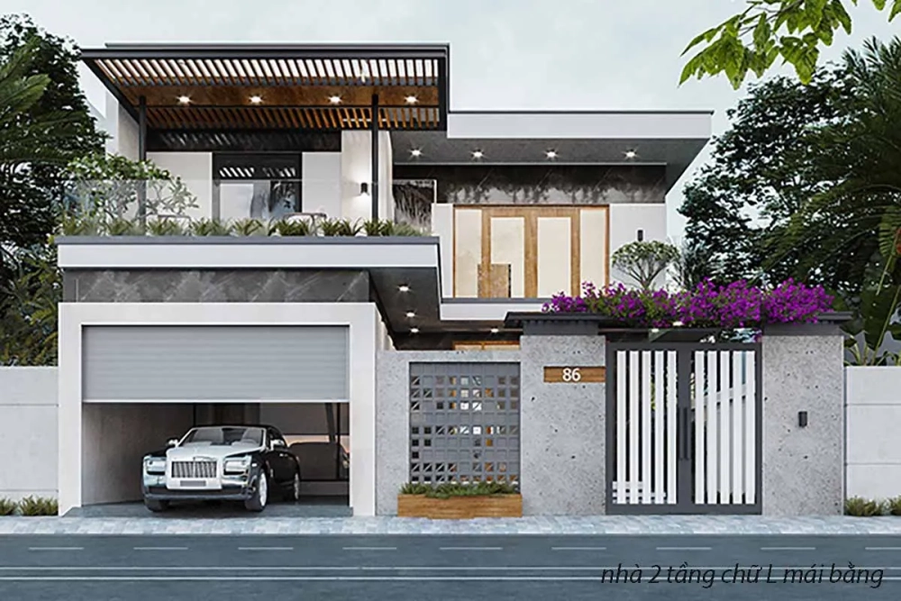 Xem ngay mẫu nhà chữ l 2 tầng 1 tum hiện đại
