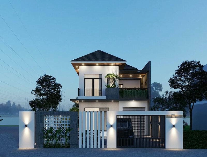 mẫu nhà 1 trệt 1 lầu đẹp 2020 được ưa chuộng tinh tế hiện đại tiện nghi