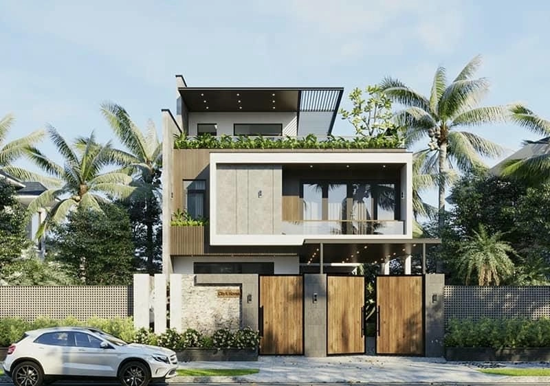 mẫu nhà 1 trệt 2 lầu sân thượng tận dụng không gian sống tối đa