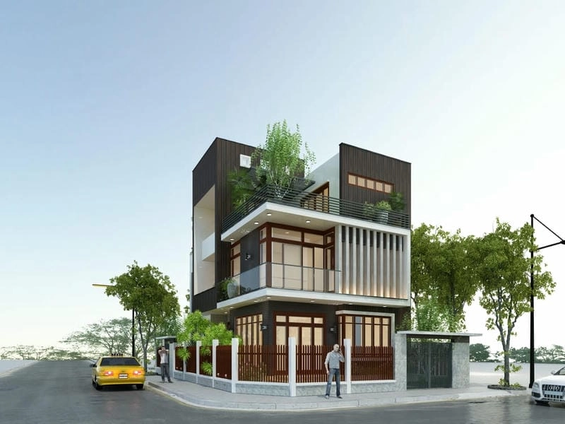 mẫu nhà góc phố đẹp hài hòa ánh sáng và phong cách