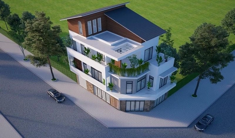 thiết kế nhà lô góc 2 mặt tiền tối ưu ánh sáng và thông gió