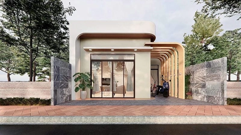 mẫu nhà cấp 4 cửa kính thiết kế mở đầy tinh tế