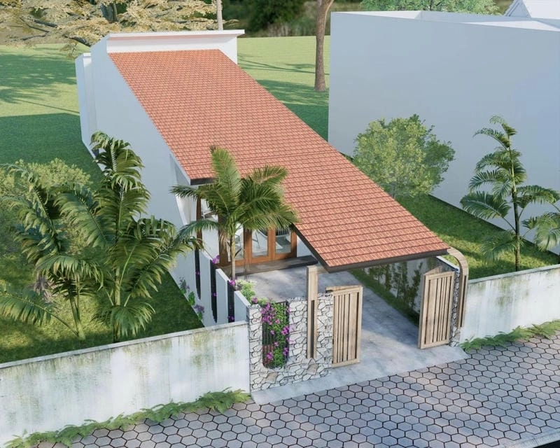 Cổng nhà cấp 4 mái ngói mang vẻ mộc mạc và gần gũi