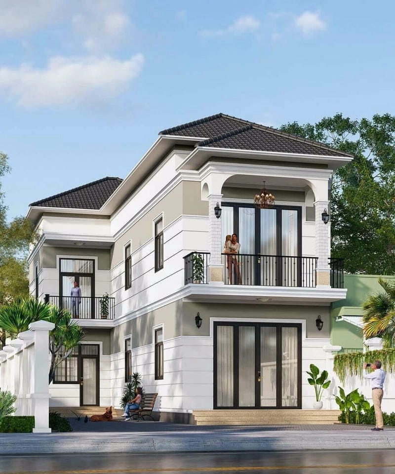 hình ảnh nhà mái ngói đỏ gợi cảm giác ấm áp gần gũi