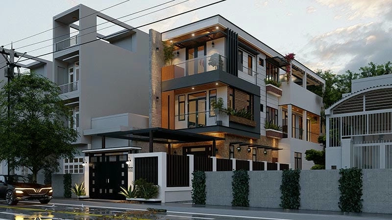 Nổi bật phong cách với mẫu nhà 2 mặt tiền 3 tầng