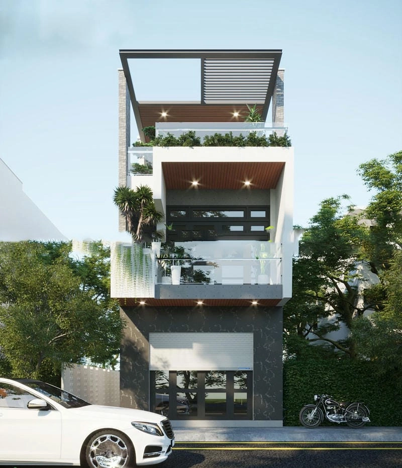 mẫu nhà ống mặt tiền 5m tân cổ điển kiến trúc mềm mại sang trọng