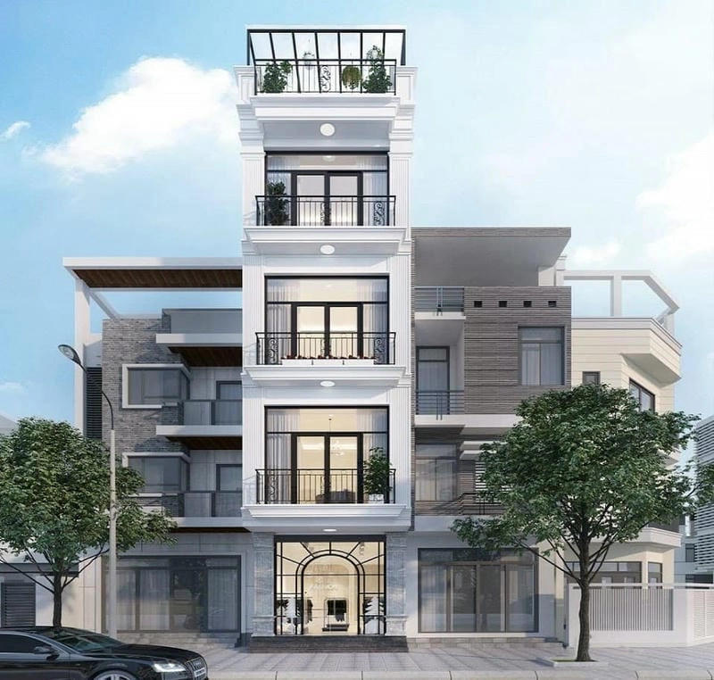 mẫu nhà ống 4 tầng mặt tiền 5m không gian sống tiện nghi hiện đại