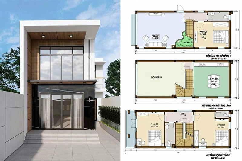 mẫu nhà phố 1 lầu 1 trệt tiện nghi đáp ứng gia đình trẻ