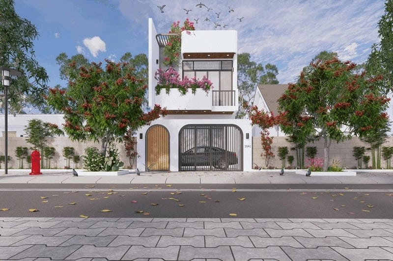 mẫu nhà phố 1 trệt 1 lửng mở rộng không gian thoáng đãng